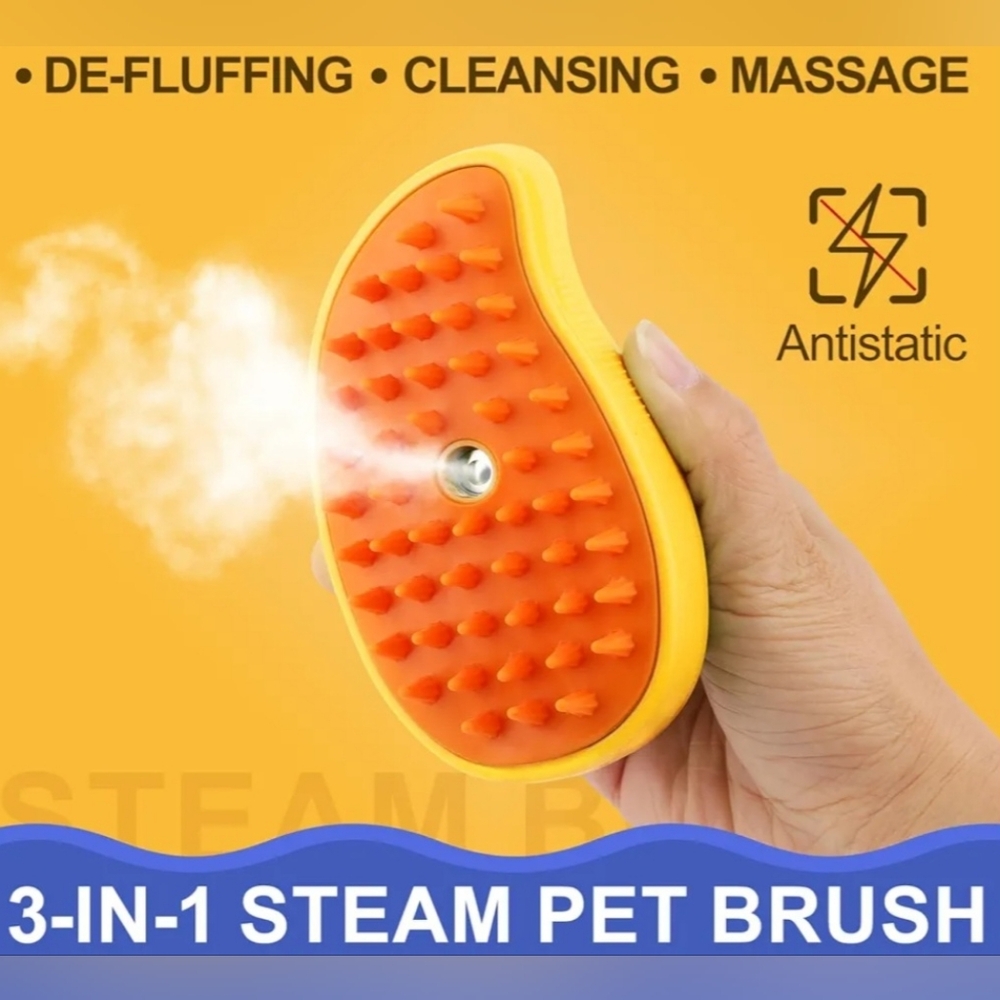 3-in-1 Steam Pet Brush Soft Silicone Massaging Cleaning Brush Cats & Dogs